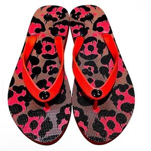 Coach Alyssa Leopard Print Flip Flops size 8